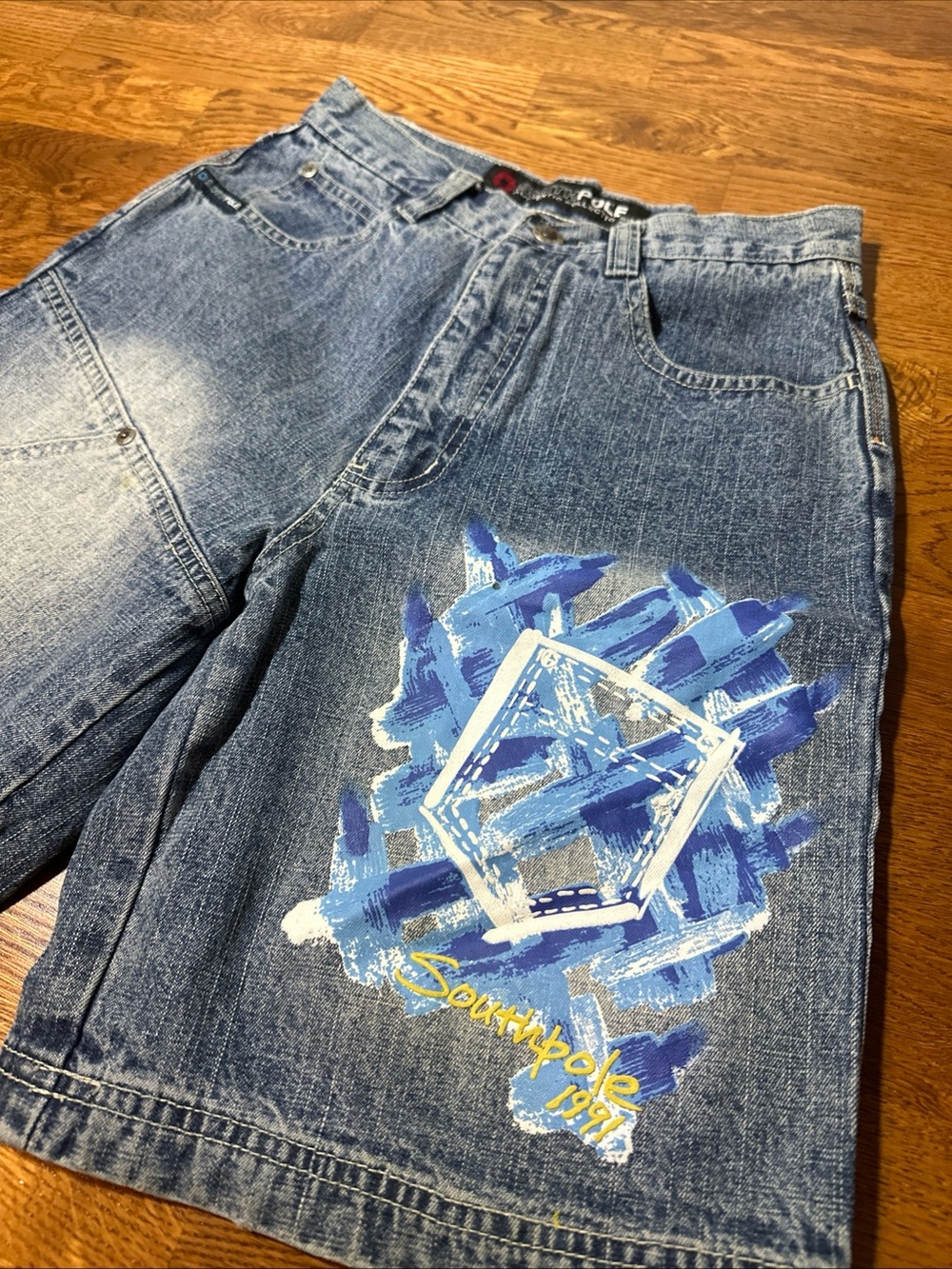 South Pole Youth 14 Denim Shorts Faded Printed Skater Jean Shorts 26x8